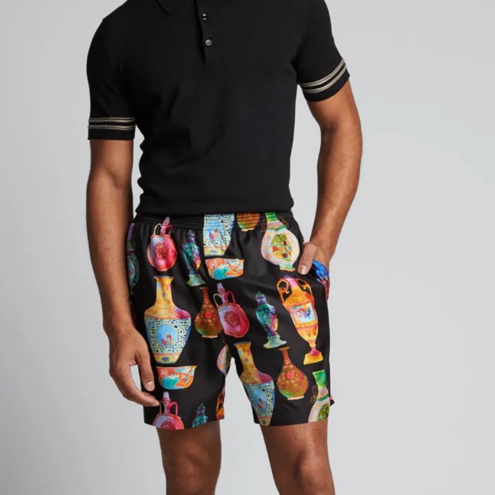 Versace Silk Muticolor Print Shorts